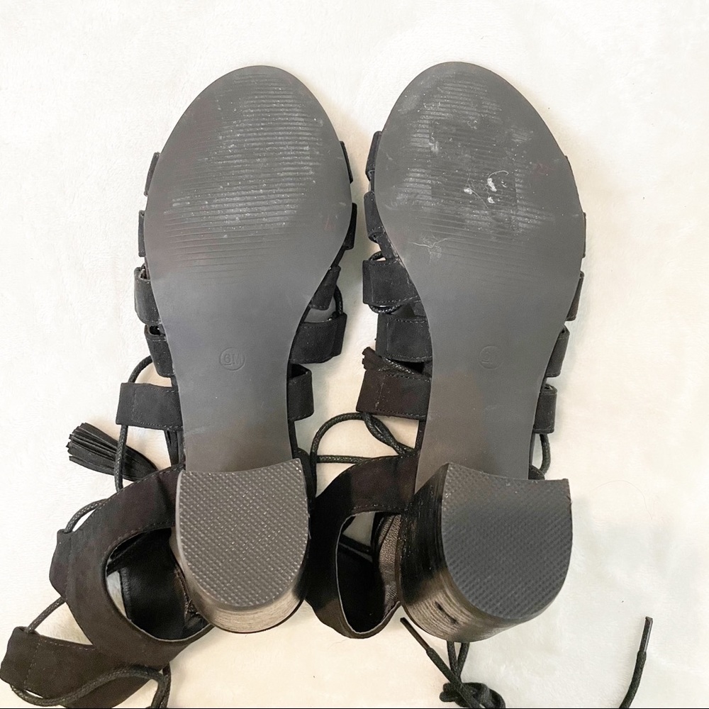 COCONUTS MATISSE Copa Tassel Lace Up Strappy Sandals Heel Suede Black 6 - Picture 6 of 7